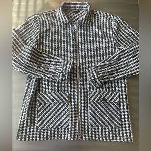 New Black White Pattern Shirt Jacket Men Houndstooth Knit zipper